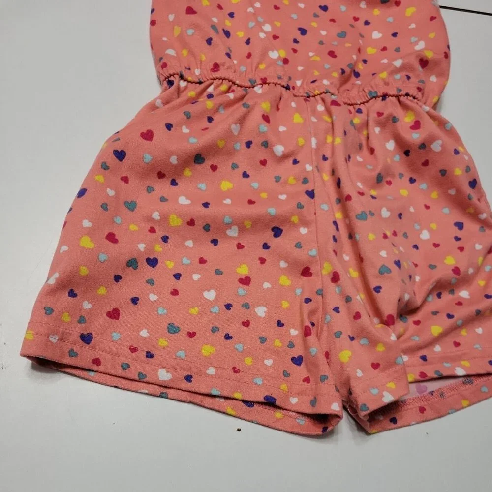Picapino Outfit Girls 5T Jumpsuit Pink Hearts Short One-Piece 5 Comfort Stretch - Picture 9 of 12